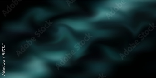 Abstract black background with a very subtle and blurred enveloping cyan and turquoise light.