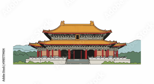 Ornate traditional building with tiered roofs and elaborate columns
