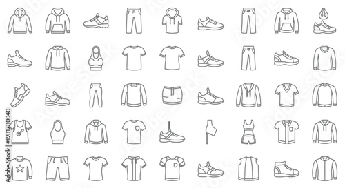 Collection of clothing and footwear icons.
