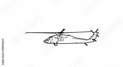Outline drawing of a helicopter with main and tail rotors, viewed from the side