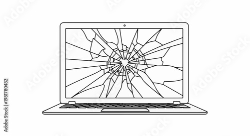 Outline illustration of a laptop with a shattered screen