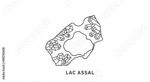 Outline map of Lac Assal, showing crystalline formations along its edge