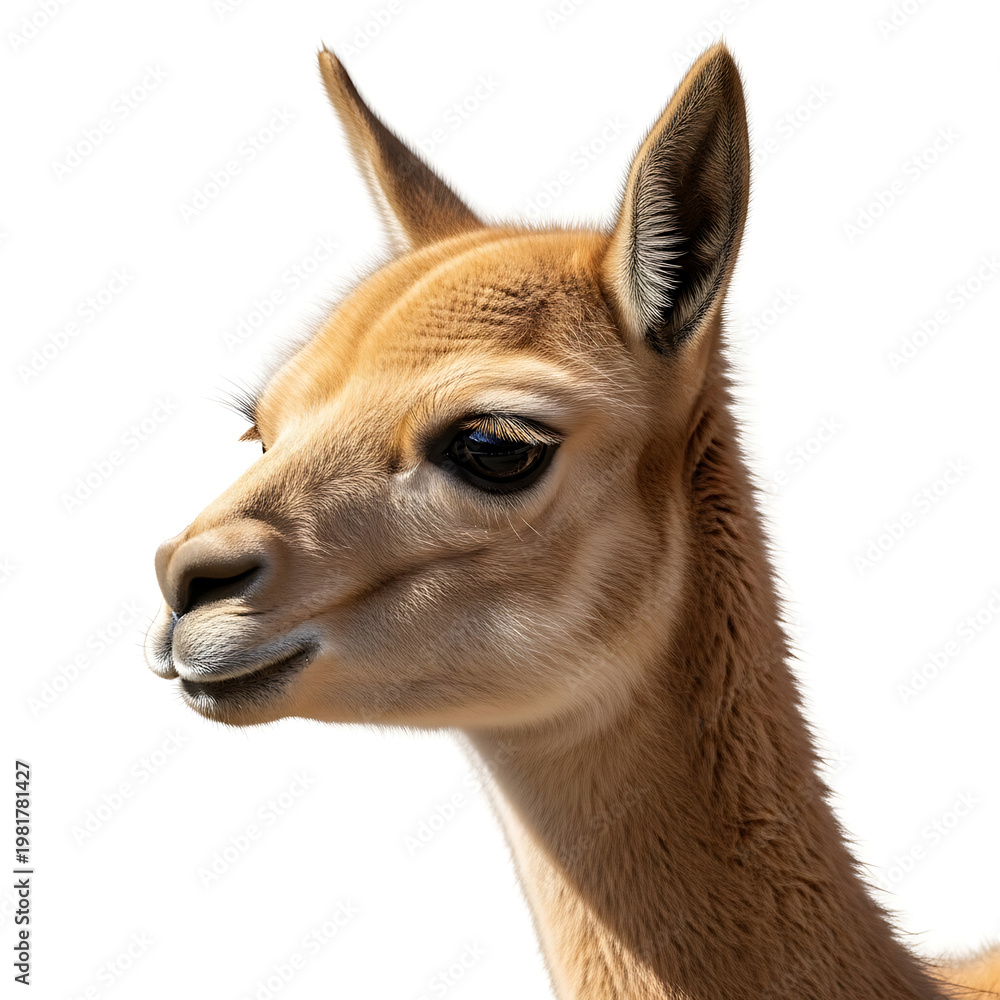 Obraz premium Captivating headshot of a graceful wild vicuña, isolated on white background, in profile