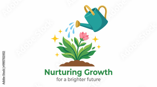 This uplifting image depicts a watering can nourishing a flower with vibrant colors and sparkling effects, conveying the positive impact of nurturing growth in life and nature.