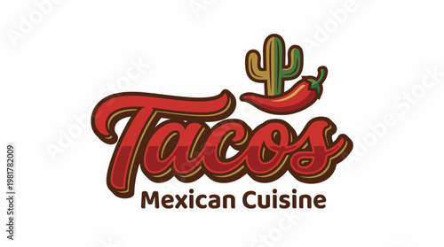 This logo beautifully combines elements of Mexican culture, featuring tacos, chili pepper, and cactus, perfect for enticing food lovers and celebrating culinary diversity.