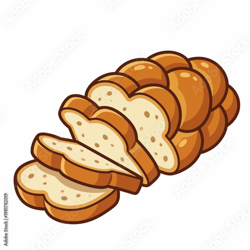 This image features a beautifully sliced loaf of fresh bread with a unique, rounded shape, showcasing its delicious golden crust and soft, airy texture inside.