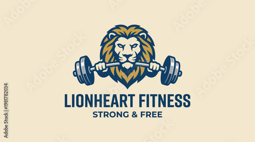 This dynamic logo showcases a lion holding weights, symbolizing strength, resilience, and determination, ideal for a fitness-oriented brand promoting health and empowerment.