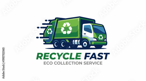 This dynamic logo illustrates a recycling truck in motion, highlighting eco-friendly waste collection services that promote sustainability and environmental awareness.