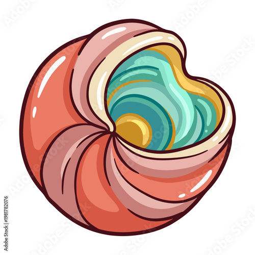 This image showcases a vibrant nautilus shell featuring dynamic curves and rich colors, highlighting its unique spiral structure and natural beauty as an oceanic marvel.