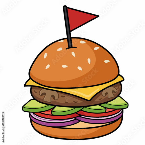 A visually appealing hamburger icon with vibrant colors and detailed toppings, showcasing a delicious meal that invites appetite and appreciation for culinary art.