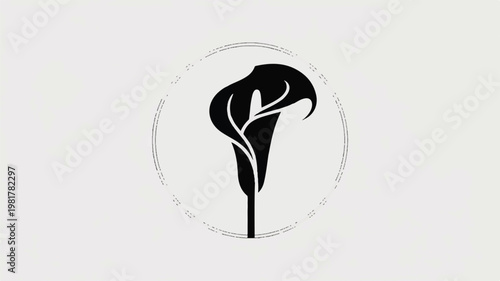 Elegant Calla Lily Silhouette Logo Emblem on a Light Gray Background