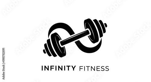 Fitness logo with dumbbell and infinity symbol.