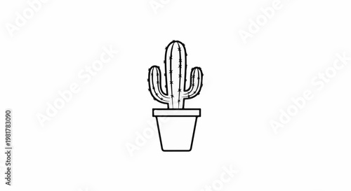 Minimalist line art of a potted cactus against a white background