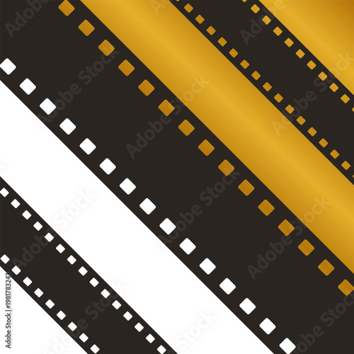 Film Strip Diagonal Set Gold Black White on Isolated Background