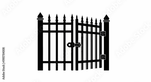 Ornate black metal gate with pointed finials and a latch