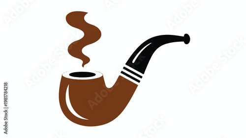 A clean vector illustration of a classic brown smoking pipe with a black stem, emitting a wisp of brown smoke, representing traditional leisure