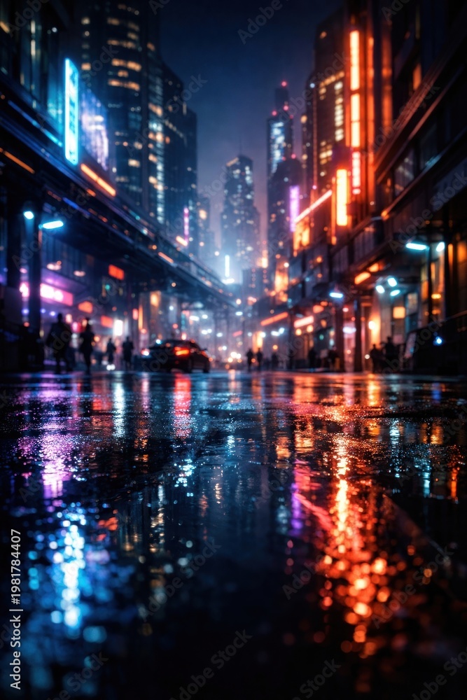 Fototapeta premium Vibrant futuristic cityscape at night.