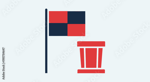 Truman visits a podium on a significant Day with flag and column