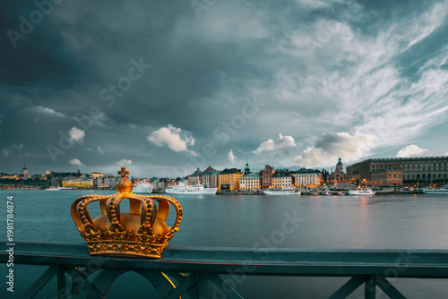 Golden Crown on Skeppsholmsbron Bridge in Stockholm