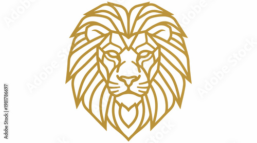 An intricate lion head graphic created with stylized lines and a golden hue, symbolizing strength and majesty, making it an ideal choice for artistic branding and logos.