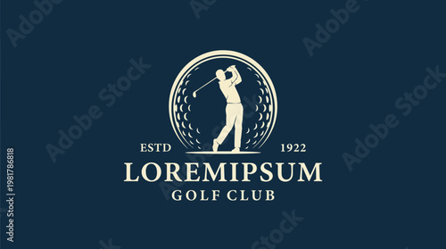 This sophisticated logo design represents a golf club with a classic touch, featuring a golfer silhouette and circular arrangement, highlighting the elegance of the sport.