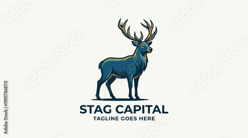 The logo portrays a majestic stag, symbolizing strength and investment prowess, ideal for financial firms and investment management companies seeking a robust brand identity.