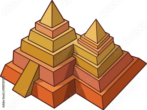 This distinctive illustration showcases iconic pyramid structures, emphasizing their geometric shapes and historical significance, making it an intriguing piece for architectural enthusiasts.