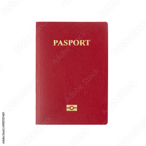 Foto Close-up of red passport cover isolated on white.