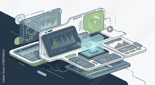 Futuristic Digital Interface with Data Visualization Elements.