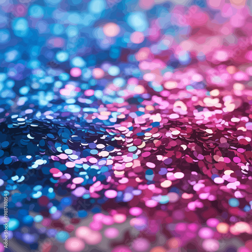 Colorful blue and pink glitter sparkles shining brightly together  festive decorative material