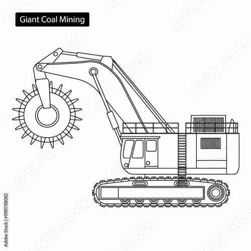 Giant coal mining excavator machine with large wheel and tracks