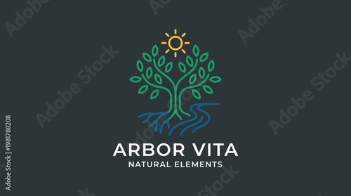 A beautifully designed logo featuring a tree with vibrant leaves and a radiant sun, representing nature, growth, and sustainable practices in a harmonious way.