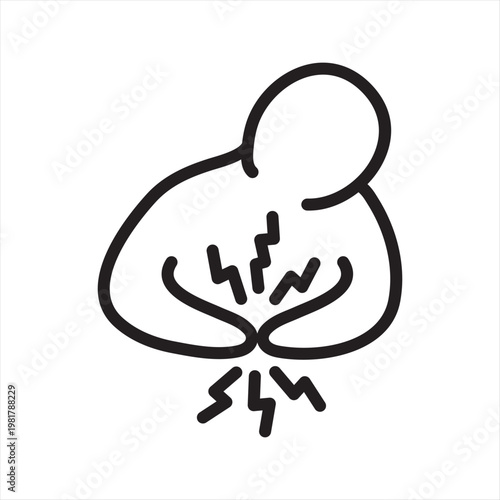 Stomach Pain Line Icon - Anxiety Digestive Symptom