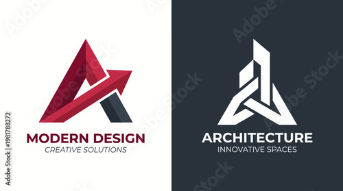 A dual logo design representing modern design and innovative architecture, featuring sleek geometric shapes that convey creativity and professionalism in the design industry.