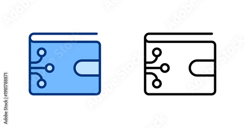 Digital Wallet thin line, solid icon set. Finance, Payment, Mobile Banking, E-Wallet, Financial Technology concept. Black, blue outline vector icons.