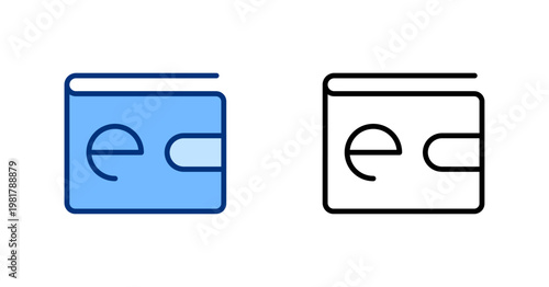E-Wallet thin line, solid icon set. Finance, Payment, Mobile Banking, Digital Wallet, Financial Technology concept. Black, blue outline vector icons.