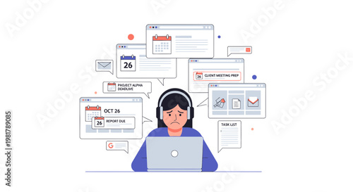 Remote worker, freelancer, online communication, digital workflow, vector illustration