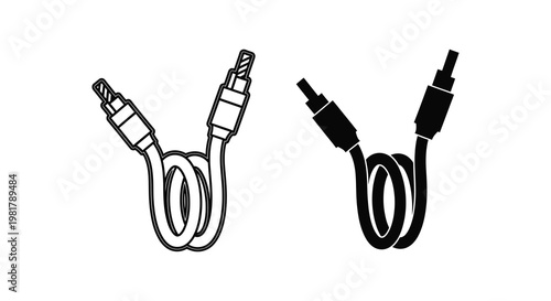 Two black audio cables with connectors are shown in a graphic silhouette