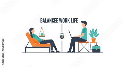 Work life balance concept, business and leisure vector icons, productivity and relaxation symbols, modern lifestyle illustrations