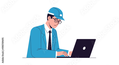 Businessman, office worker, laptop user, blue suit, professional