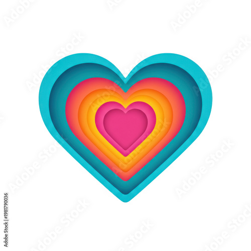 Layered heart shape with rainbow gradient colors isolated on a transparent background