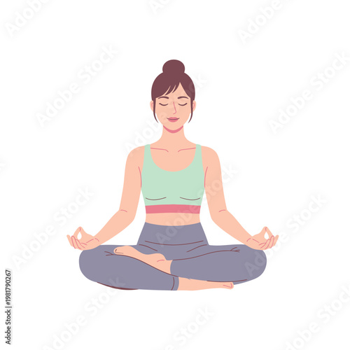 Woman meditating in lotus pose, calm and peaceful