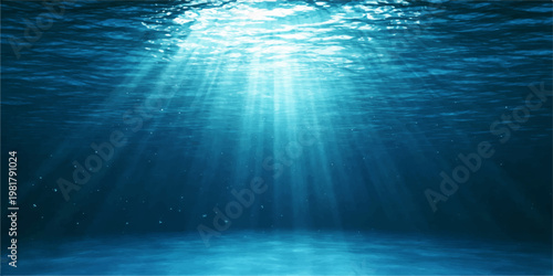 Underwater world loop background with sun rays and deep ocean light