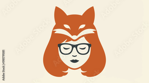 This artwork portrays a woman with a fox on her head, blending human and animal spirit symbolism, representing intuition, cleverness, and a connection to nature.