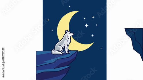 This captivating illustration depicts a wolf gazing at the moon against a starry night sky, symbolizing freedom, intuition, and the wild beauty of nature.