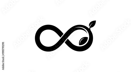 Infinity symbol with leaf illustration.