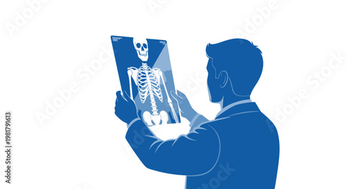 Doctor holding an X-ray of a human skeleton, medical diagnostic concept