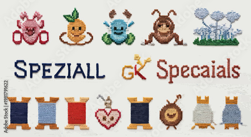 Cute Embroidered Characters and Spools of Thread - Crafting Fun