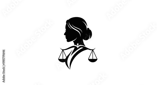 Silhouette of a Woman Holding Scales of Justice, Symbol of Law and Balance