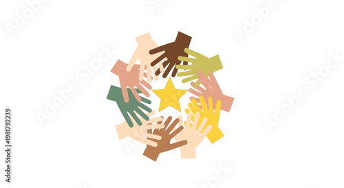 Diverse hands reaching for a star.